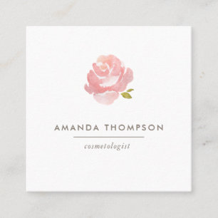Tarjeta De Visita Cuadrada Rosa Rosa Pálido Acuarela Chic