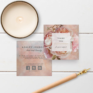 Tarjeta De Visita Cuadrada Rosa rosa rosada de Rubor moderno y elegante Peony