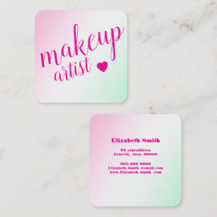Tarjeta De Visita Cuadrada rosa suave moderno, artista de maquillaje