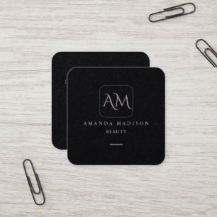 Tarjeta De Visita Cuadrada Rosa único con escritura monogramada de oro en med