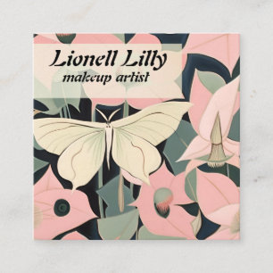 Tarjeta De Visita Cuadrada Rosa y Crema - Luna Moth y Moonflowers