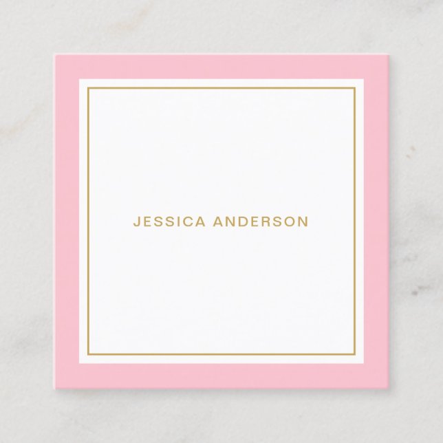 Tarjeta De Visita Cuadrada Rosa Y Oro Elegante Feminina (Anverso)