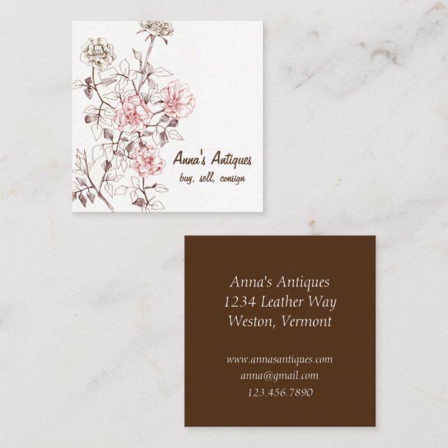 Tarjeta De Visita Cuadrada Rosas antiguos Mauve Chocolate Brown (Anverso / Reverso)