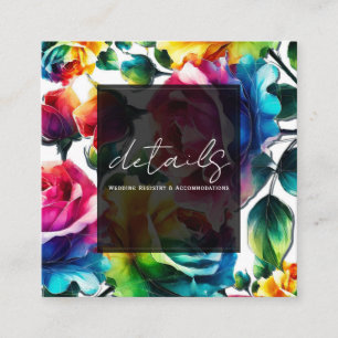 Tarjeta De Visita Cuadrada Rosas arcoiris detalles florales negras y blancas