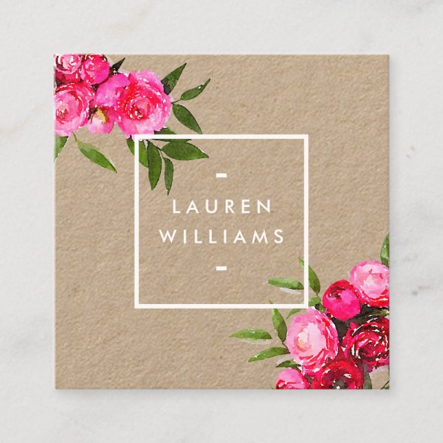 Tarjeta De Visita Cuadrada Rosas de color azul lujoso en Kraft (Anverso)