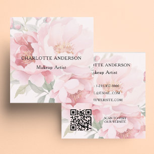 Tarjeta De Visita Cuadrada Rosas de florines rosas código QR