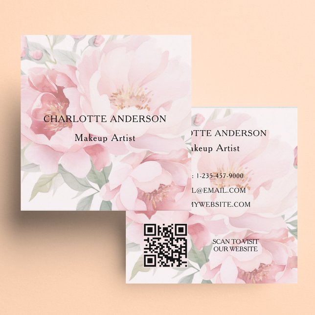 Tarjeta De Visita Cuadrada Rosas de florines rosas código QR (Subido por el creador)
