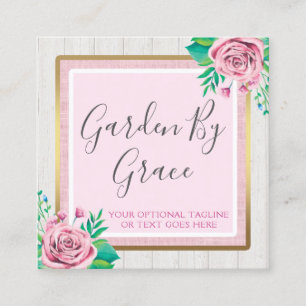 Tarjeta De Visita Cuadrada Rosas de la acuarela y cabaña elegante lamentable