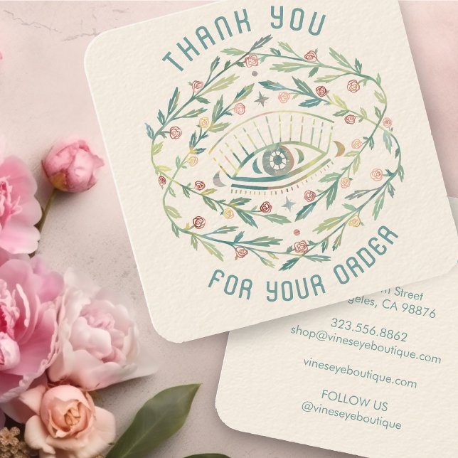 Tarjeta De Visita Cuadrada Rosas De Ojos Míticos Vines Magnífico Orden Gracia (Mystical Eye Roses Vines Magical Order Thank You Square Business Card
)