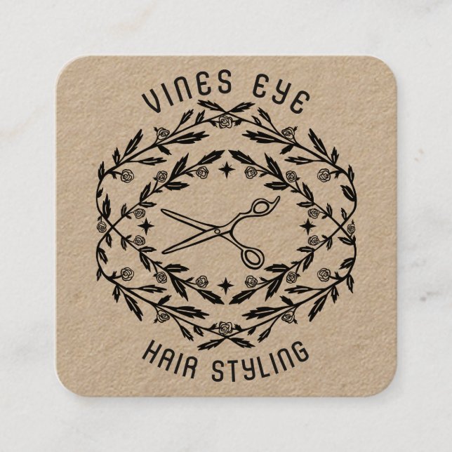 Tarjeta De Visita Cuadrada Rosas de tijeras de salón de pelo Vines Magic Boho (Anverso)