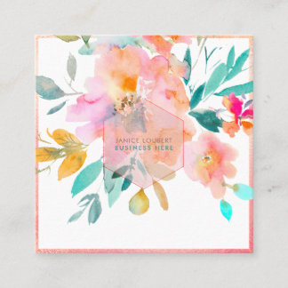 Tarjeta De Visita Cuadrada Rosas del Jardín de las flores de color de agua de