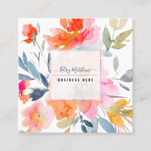 Tarjeta De Visita Cuadrada Rosas del Jardín de Verano PixDezines Watercolor