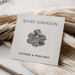 Tarjeta De Visita Cuadrada Rosas dibujados Salón de tatuajes Artista Clásico 