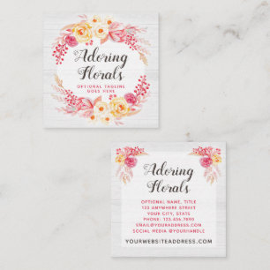 Tarjeta De Visita Cuadrada Rosas elegantes lamentables y floral rosado de