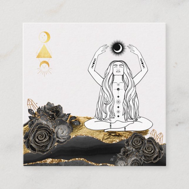 Tarjeta De Visita Cuadrada *~* Rosas Meditación Luna Luna Luna Luna Boho Dios (Anverso)