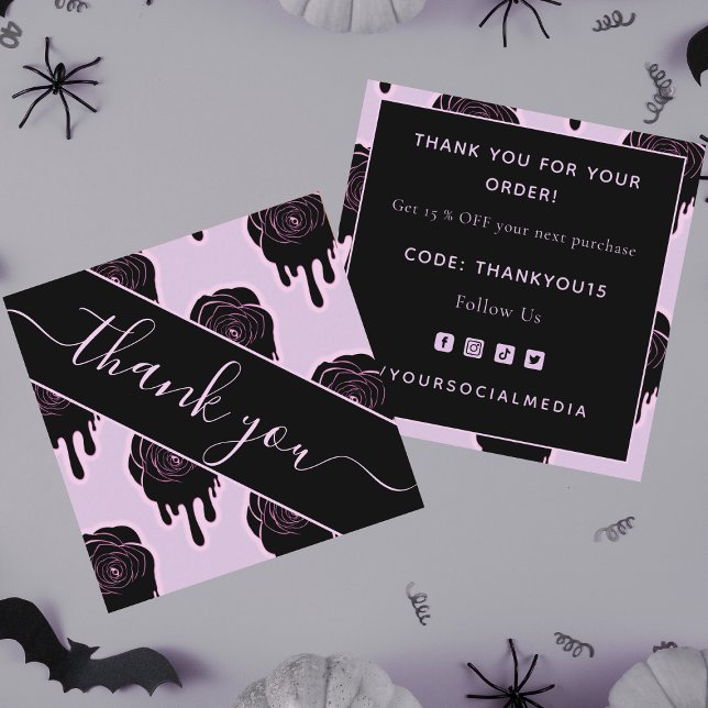 Tarjeta De Visita Cuadrada Rosas negros rosados gotean en Halloween Gracias (Subido por el creador)