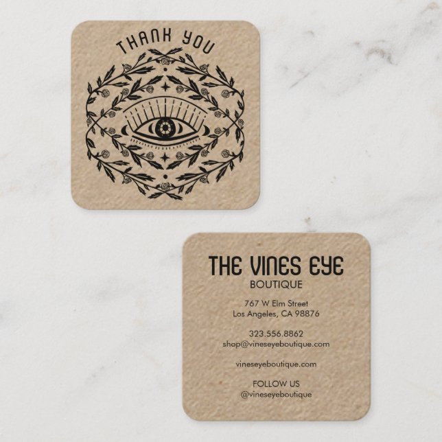 Tarjeta De Visita Cuadrada Rosas oculares místicos vivan el Boho mágico KRAFT (Anverso / Reverso)