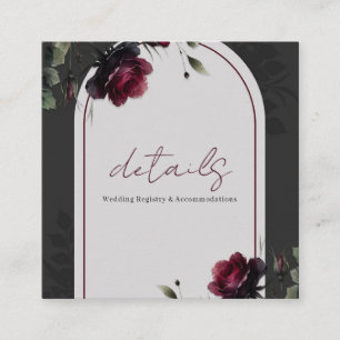 Tarjeta De Visita Cuadrada Rosas Rojas Bordeaux Sombra Gris Detalles Florales