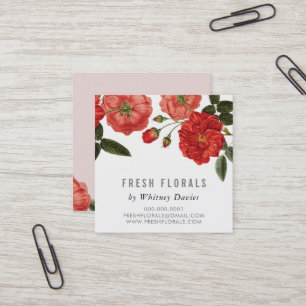 Tarjeta De Visita Cuadrada ROSAS ROJAS BOTÁNICAS flor vintage floral elegante