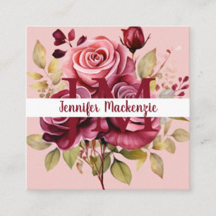 Tarjeta De Visita Cuadrada Rosas rojas burgundy rosadas elegantes femeninas
