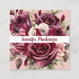 Tarjeta De Visita Cuadrada Rosas rojas burgundy rosadas elegantes femeninas