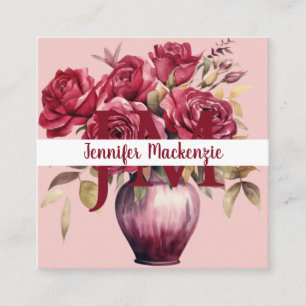 Tarjeta De Visita Cuadrada Rosas rojas burgundy rosadas elegantes femeninas