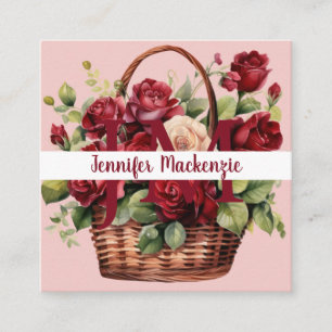 Tarjeta De Visita Cuadrada Rosas rojas burgundy rosadas elegantes femeninas