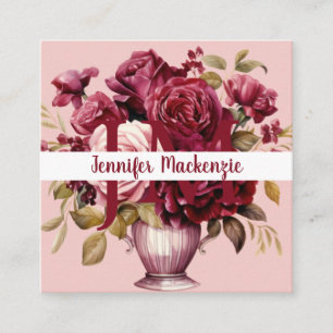 Tarjeta De Visita Cuadrada Rosas rojas burgundy rosadas elegantes femeninas