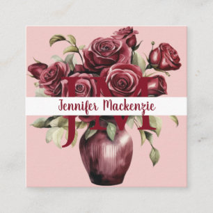 Tarjeta De Visita Cuadrada Rosas rojas burgundy rosadas elegantes femeninas