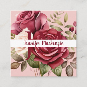 Tarjeta De Visita Cuadrada Rosas rojas burgundy rosadas elegantes femeninas