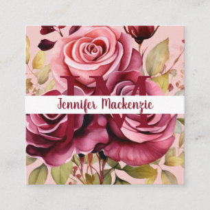 Tarjeta De Visita Cuadrada Rosas rojas burgundy rosadas elegantes femeninas