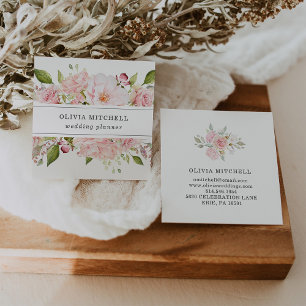 Tarjeta De Visita Cuadrada Rosas rosadas bonitos en blanco Floral