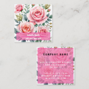 Tarjeta De Visita Cuadrada Rosas Rosadas de Lujo Populares Colección Hermosa