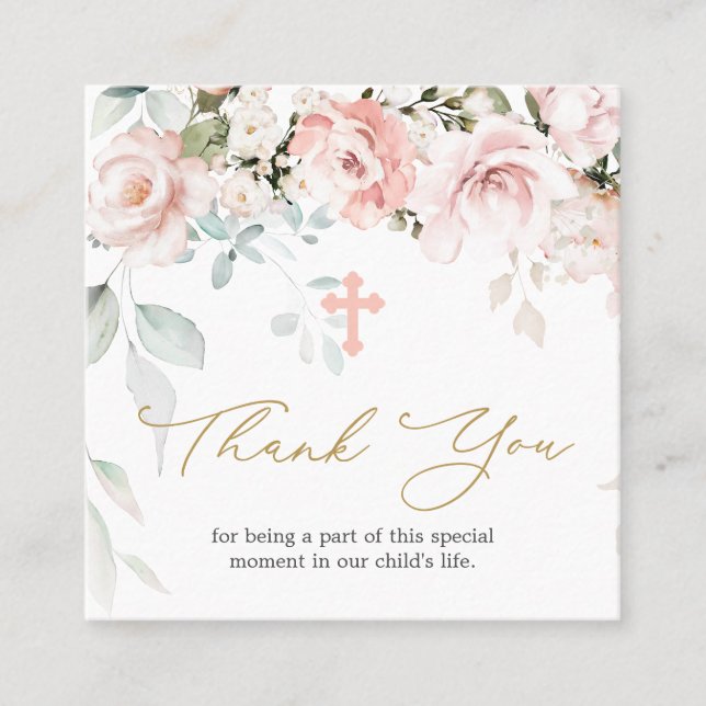 Tarjeta De Visita Cuadrada Rosas rosas rosas rosas Folias Baptismo Gracias Ta (Anverso)