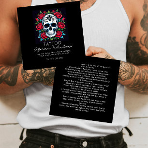 Tarjeta De Visita Cuadrada Rosas tatuaje de cráneo Instrucciones de poscuidad