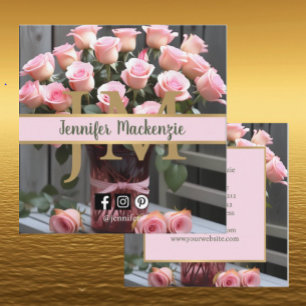 Tarjeta De Visita Cuadrada Rosas Vintage Dorado Rosa Bonito