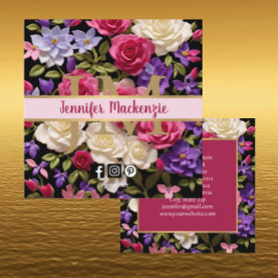 Tarjeta De Visita Cuadrada Rosas Vintage Flores Oro Bonito Rosa Púrpura