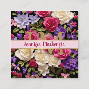 Tarjeta De Visita Cuadrada Rosas Vintage Flores Oro Bonito Rosa Púrpura