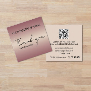 Tarjeta De Visita Cuadrada Rose Gold Negocios Gracias