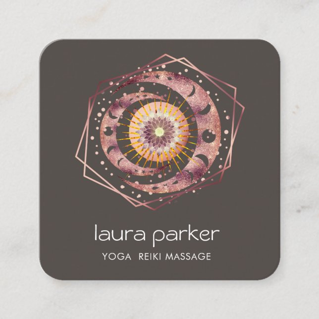 Tarjeta De Visita Cuadrada Rosegold Crescent Moon Mystic Lotus Eye Celestial (Anverso)