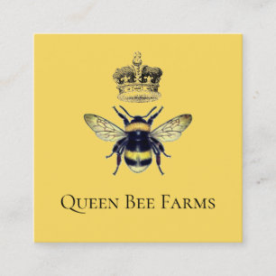 Tarjeta De Visita Cuadrada Royal Bee Majestic Crown Farm Apiary Gold Black