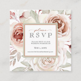 Tarjeta De Visita Cuadrada RSVP, sitio web del Boda de rosas romanticas