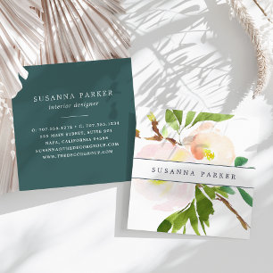 Tarjeta De Visita Cuadrada Rubor Bloom   Floral acuarela moderna