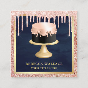 Tarjeta De Visita Cuadrada Rubor de gotas de brillo de oro rosa pastel de pan