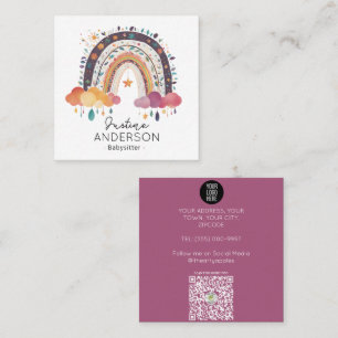 Tarjeta De Visita Cuadrada RUBOR morado SCANDI HEART RAINBOW BABYSITTER
