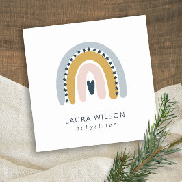 TARJETA DE VISITA CUADRADA RUBOR OCHRE NAVY SCANDI HEART RAINBOW BABYSITTER