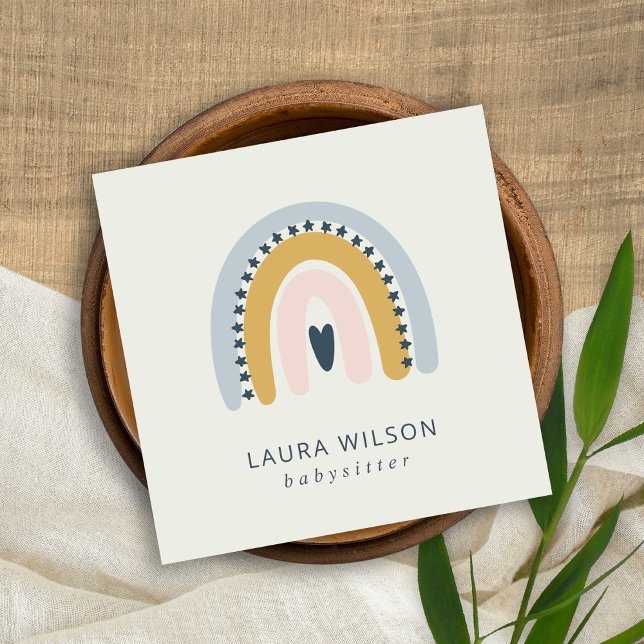TARJETA DE VISITA CUADRADA RUBOR OCHRE NAVY SCANDI HEART RAINBOW BABYSITTER (Subido por el creador)