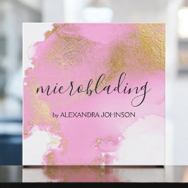 Tarjeta De Visita Cuadrada Rubor Pink and Relieve metalizado dorado Wash Girl