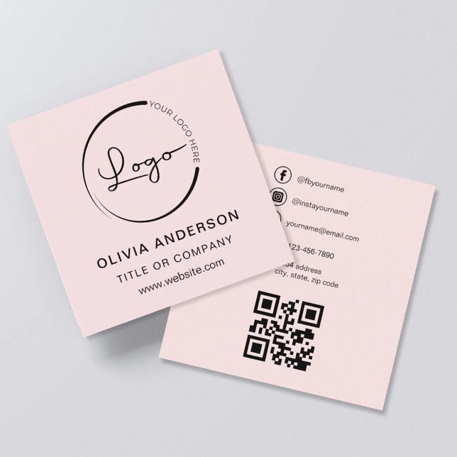 Tarjeta De Visita Cuadrada Rubor Pink moderno con QR Code Social Media (Subido por el creador)
