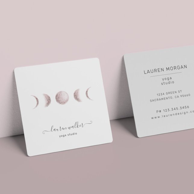 Tarjeta De Visita Cuadrada Rubor Pink Moon Phases Yoga Studio Business Card (Subido por el creador)